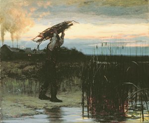 Homme portant des bâtons au crépuscule - Gilbert Gaul