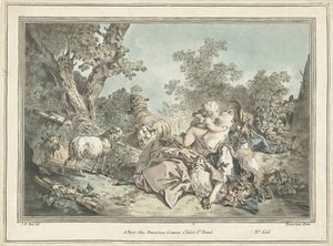 Herderin omhelst door Amor - Gilles Antoine Demarteau