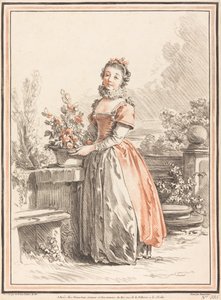 Une jeune femme debout dans un parc - Gilles Antoine Demarteau after Jean Baptiste Le Prince