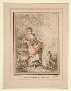 Fille nourrissant des poules - Gilles Demarteau