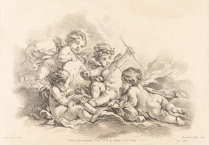 Quatre chérubins à la pratique de la cible