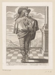 Gentilhomme debout sur une terrasse, avec un paysage en arrière-plan - Gilles Rousselet
