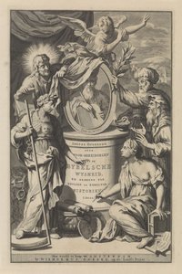 Figures bibliques révélant le portrait de Moïse (page de titre pour Wilhelmus Goeree, Voor-bereidselen tot de bybelsche wysheid, en gebruik der heilige en kerklijke historien, 1690)