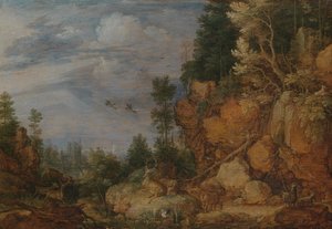 Paysage rocheux avec des cerfs et des chèvres - Gillis Claesz de Hondecoeter