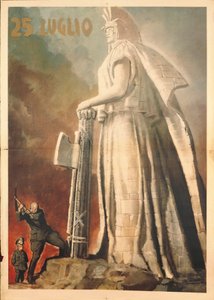Seconde Guerre mondiale - 25 juillet, Pietro Badoglio brisant symboliquement le fascisme aidé par le roi Vittorio Emanuele III - Gino Boccasile