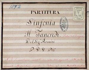Partition pour la symphonie réduite pour piano de Tancredi, opéra de Gioacchino Rossini - Gioachino Rossini