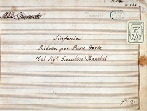 Partition pour la symphonie réduite pour piano de Tancredi, opéra de Gioacchino Rossini - Gioachino Rossini
