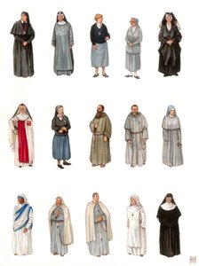 Costumes et robes de moniales et de moines au 20e siècle.