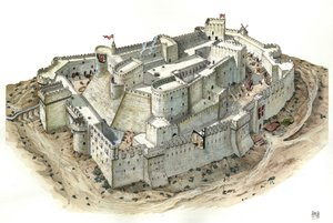 Moyen Âge : vue aérienne du Krak (Crac) des Chevaliers (Qala
