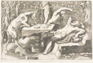 Satyre essayant de réveiller Silène avec une vigne - Giorgio Ghisi