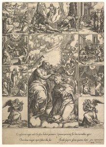 Couronnement de la Vierge, entouré de neuf vignettes avec des scènes de la vie de..., avant 1575 - Giorgio Ghisi