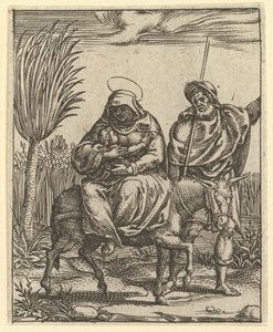 La Vierge des Douleurs : La Fuite en Égypte, un des neuf compartiments environnants, vers 1575 - Giorgio Ghisi