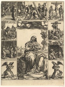La Vierge des Douleurs, une image de la Vierge Marie entourée de neuf vignettes - Giorgio Ghisi