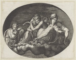 Vénus, deux déesses et deux putti (Peintures murales ovales dans la Galerie d