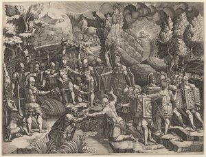 Sinon trompant les Troyens - Giorgio Ghisi after Giovanni Battista Scultori