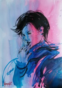 Portrait dynamique rose et bleu
