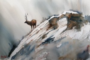 Un élan dans les montagnes en hiver - Giorgio Gosti