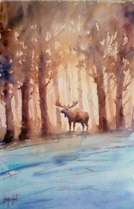 La forêt hivernale et ses majestueux élans - Giorgio Gosti