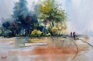 Promenade automnale dans la brume - Giorgio Gosti