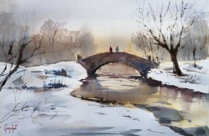 Le pont brumeux en hiver - Giorgio Gosti