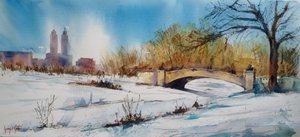 Le pont du parc municipal enneigé - Giorgio Gosti