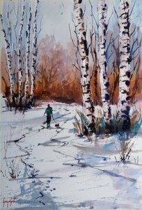 Promenade hivernale dans la forêt de bouleaux - Giorgio Gosti