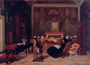 Elizabeth Barrett Browning dans le salon de sa maison Guidi à Florence, vers 1880 - Giorgio Mignaty