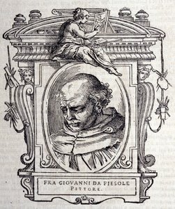 Portrait de Beato Angelico dit Fra Angelico (Guido Di Pietro Da Mugello) 1390-1455, peintre italien. Dans "Vies des meilleurs sculpteurs et architectes italiens" par Giorgio Vasari 1568. - Giorgio Vasari