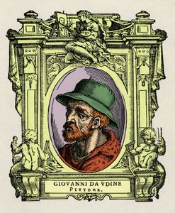 Portrait de Giovanni da Udine (Giovanni Nanni) (1487-1564). Peintre et architecte italien. Gravure du traité Vies des plus excellents peintres, sculpteurs et architectes (Le Vite de