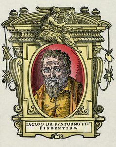 Portrait de Jacopo (Iacopo) Carrucci dit il Pontormo (Pontormo) (1494-1556) peintre italien. Gravure du traité « Vies des plus excellents peintres, sculpteurs et architectes » (Le Vite de