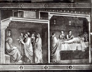 La naissance de Saint Jean-Baptiste et son père Zacharie écrivant son nom - Giotto di Bondone
