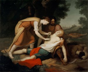 Erminia et Vafrino découvrent Tancrède blessé - Giovanni Costa