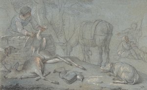 Chasseurs avec gibier mort dans un paysage, 1600-1800 - Giovanni Agostino Cassana