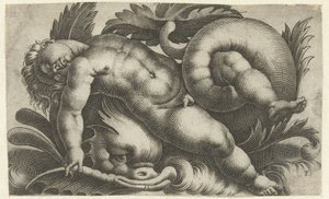 Putto endormi sur un dauphin (Putti sur créatures marines) - Giovanni Andrea Maglioli