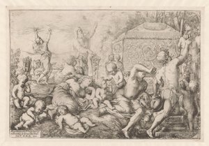 Bacchanale avec autel, faune et Silène - Giovanni Andrea Podesta