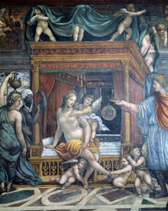 La Sala delle Nozze di Alessandro e Rossana (détail) de Roxane dans sa chambre à coucher présentée avec une couronne par Alexandre - Giovanni Antonio Bazzi Sodoma