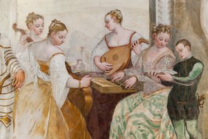 Jeune garçon et dames de cour, détail du Concert, Salle principale, c.1570