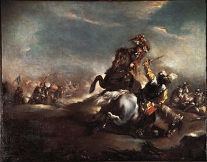 Duel de chevaliers. Peinture de Giovanni Antonio Guardi (1699-1760) Venise, Musée Correr