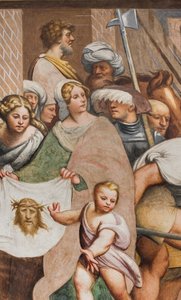 Nef centrale, deuxième travée sud, Jésus tombe sous la croix, Il Pordenone - Giovanni Antonio Pordenone