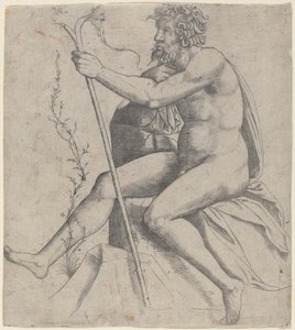 Homme Assis Tenant un Bâton Fourchu - Giovanni Antonio da Brescia