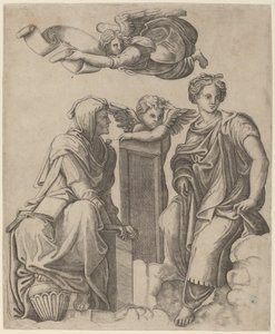 Deux Sibylles et un Ange - Giovanni Antonio da Brescia after Raphael