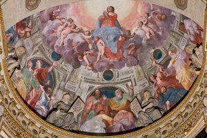 Gênes, Duomo (cathédrale Saint-Laurent), intérieur, chapelle Lercari ou chapelle du Saint-Sacrement (abside nord), abside : "Assomption de la Vierge", fresque de Giovanni Battista Castello dit Bergamasco