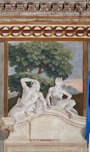 Chambre des Scènes Rurales : fresque monochrome représentant un satyre et une ménade