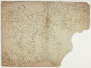 Saints, ou figures allégoriques et putti sur des nuages - Giovanni Battista Beinaschi