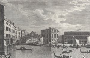 Le pont du Rialto, Venise, avec des bateaux et des gondoles dans l