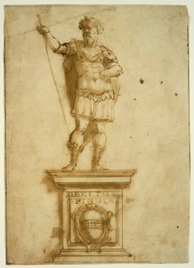 Statue de guerrier debout sur un piédestal
