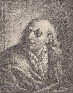 Portrait de Luca Giordano, portant des lunettes rondes et regardant vers la gauche - Giovanni Battista Catenaro