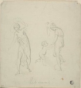 Deux esquisses : Femme debout, Femme dansant avec un enfant - Giovanni Battista Cipriani