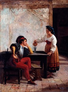 Jeune servante dans une auberge et un soldat - Giovanni Battista Crosa