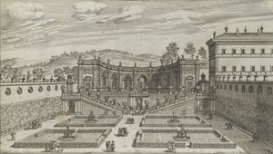 Autre vue en perspective du théâtre et du jardin contigu de Mondragone à Frascati, 1691 ou après - Giovanni Battista Falda